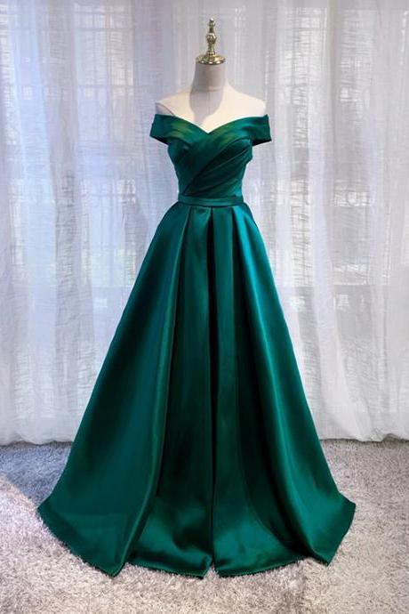 Emerald Green Satin Long Formal Occasion Dress Evening Gown
