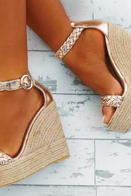 Women Ankle Strap Summer Wedges Shoes