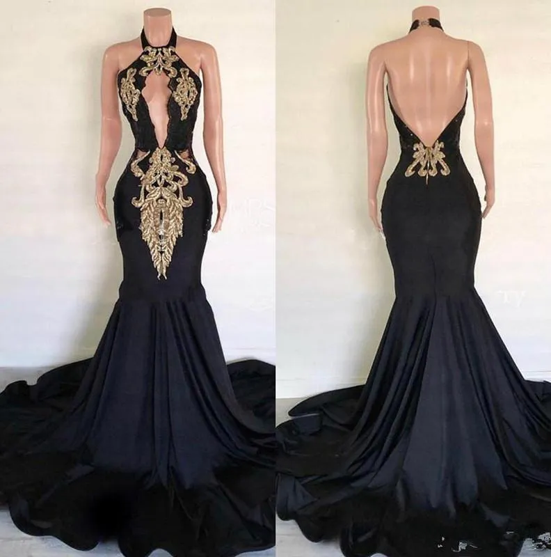 Halter Backless Black Prom Dress