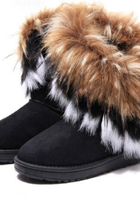 Women Black Faux Fur Winter Boots