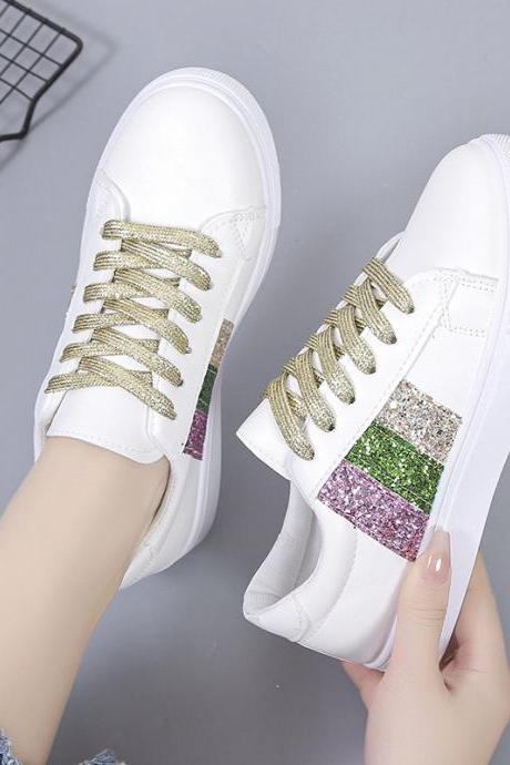 Glitter Details Women White Sneakers Shoes