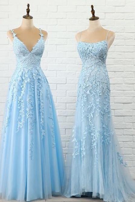 Sleeveless Long Blue Prom Dress
