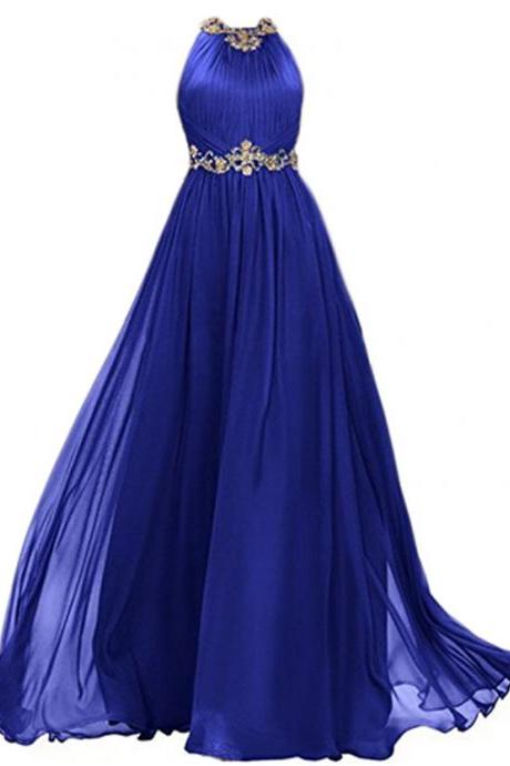 Long Royal Blue Chiffon Formal Dress
