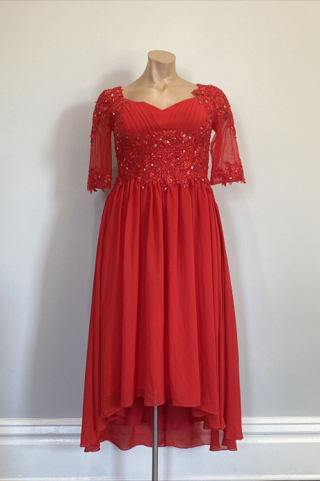 Half Sleeves Red Plus Size Formal Dress