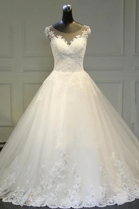 Sheer Sweetheart Neckline Princess Wedding Dress Gown With Appliques