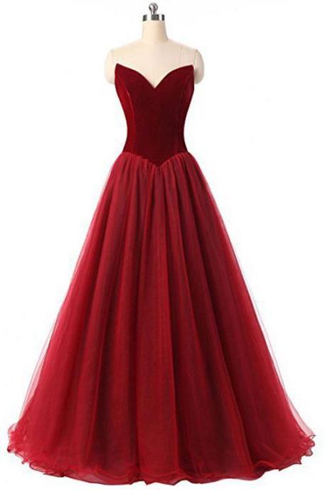 Red Long Tulle Dress With Velvet Bodice