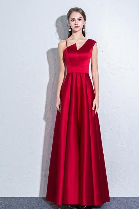 Red Satin Long Evening Gown