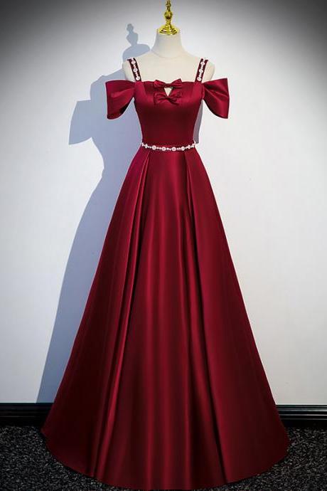 Cold Shoulders Evening Gowns Dark Red Satin Long Pageant Dresses