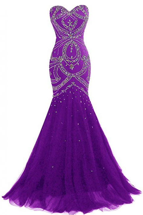 Sweetheart Neck Purple Fit To Flare Evening Gown
