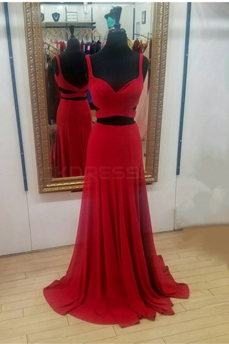 2 Pieces Red Prom Dresses Long