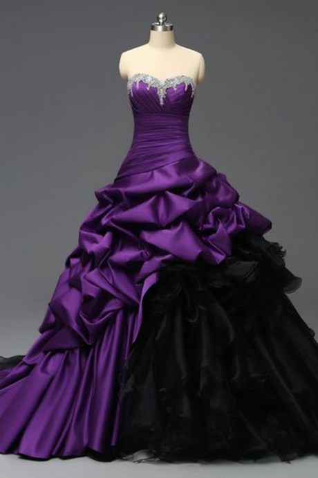 Sweetheart Purple and Black Gothic Bridal Wdding Dress for Brides