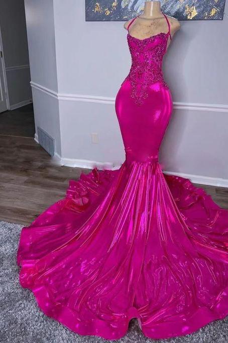 Pink Mermaid Prom Dress With Tie Back