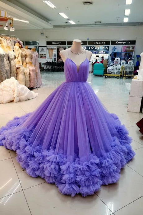 Spaghetti Straps Purple Pageant Dress Formal Wear