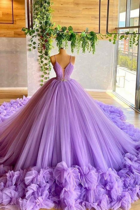 Plunging Neck Lavender Pageant Dress