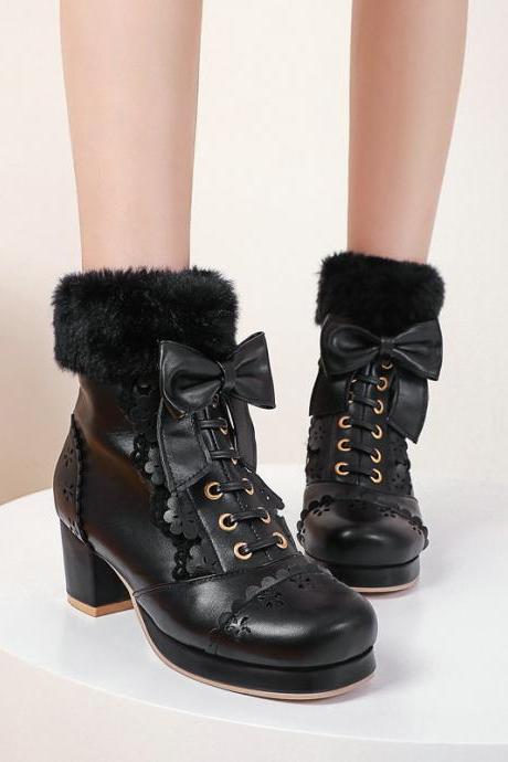 Black Block Heel Women Winter Ankle Boots