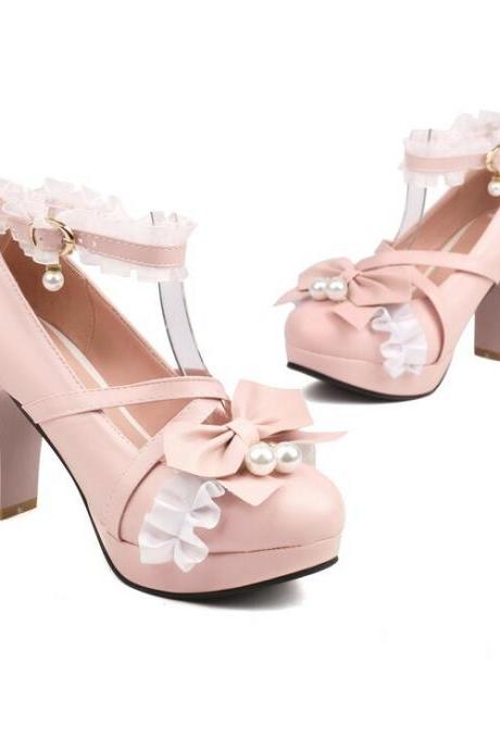 Pink Ankle Strap Platform Shoes Women