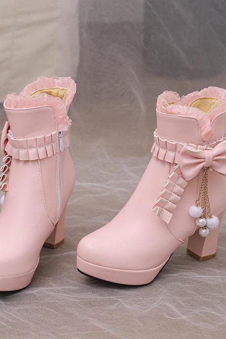 Pink Platform Ankle Boots Winter Women Shoes