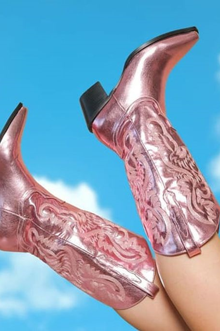 Chunky Heeled Wide Mid Calf Boots Western Cowgirl Boots