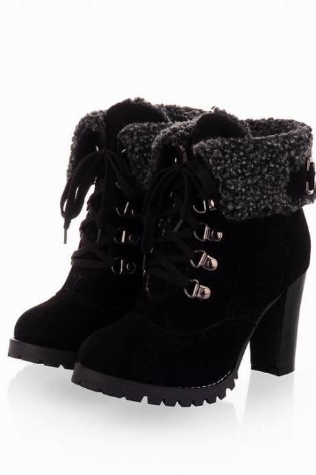 Winter Chunky Heeled Ankle Boots