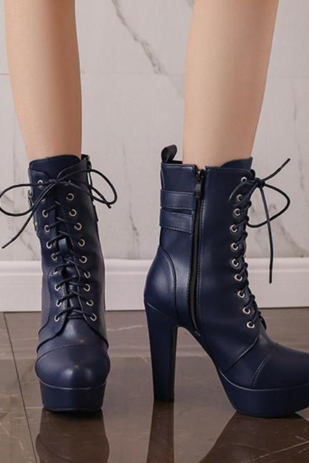 Dark Blue Winter Ankle Boots