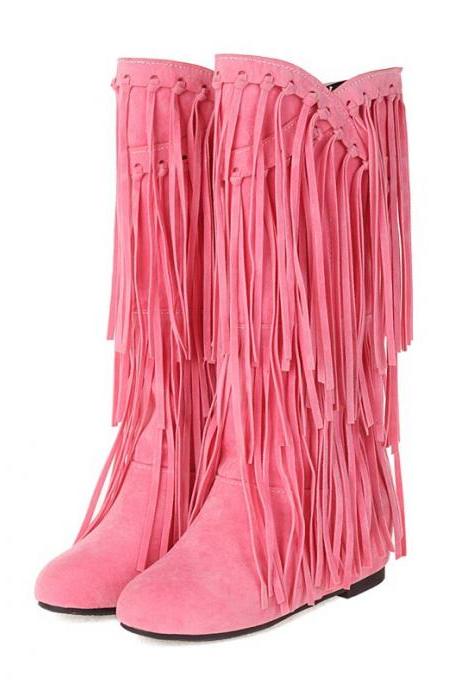 Pink Suede Fringe Boots