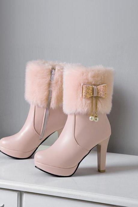 Pink Winter Ankle Boots