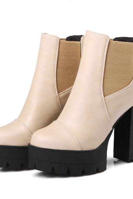 Military Ankle Chunky Sole Block High Heels Platforms Boots Shoes