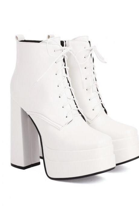 Lace Front Leather-look Platforms Ankle Boots