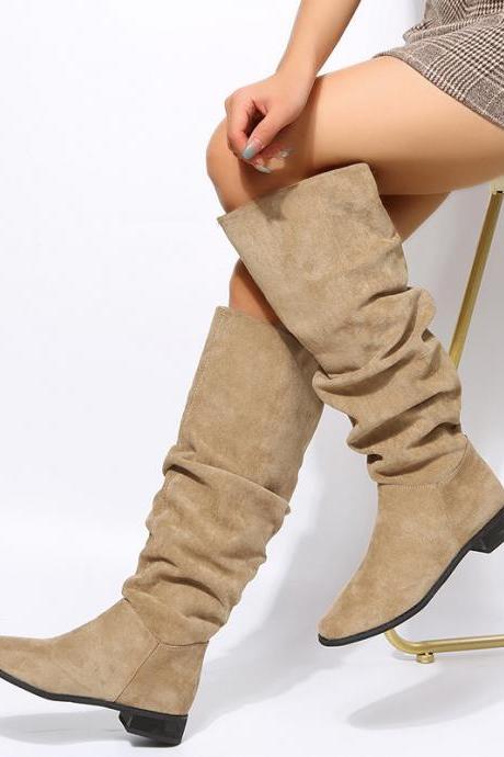 Wide Fit Sloucky Suedette Knee High Booties