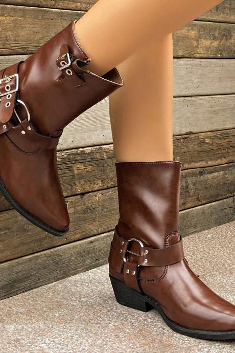 Buckled Wide Fit Women Ankle Boots In Tan
