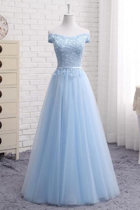 Off Shoulder Blue Floor Length Long Pageant Dress Formal Occasion Evening Gowns