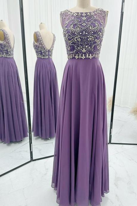 Floor Length Purple Chiffon Prom Dress