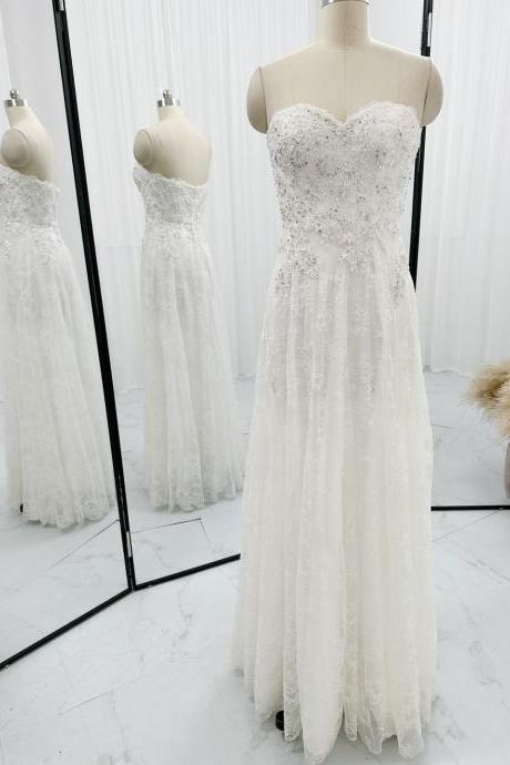 Sleeveless Floor Length White Lace Prom Dress With Beads