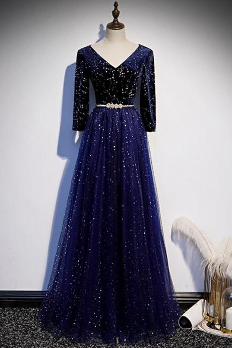 Half Sleeves Floor Length Star Tulle Formal Occasion Dress Gown