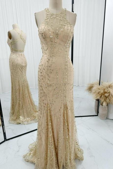 Sparkle Gold Sheath Prom Dress