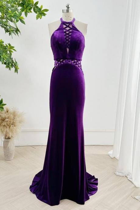 Purple Velvet Sheath Prom Dress Formal Occasion Evening Gowns