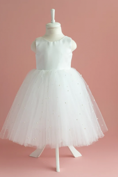 White First Communion Girl Dress With Pearls