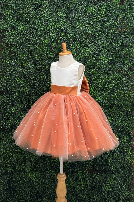 Two Tone Little Girl Dress With Pearls