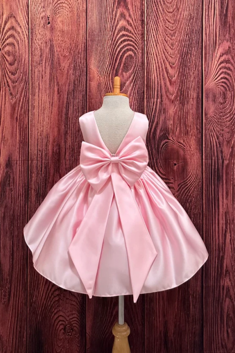 Pink Satin Wedding Flower Girl Dress