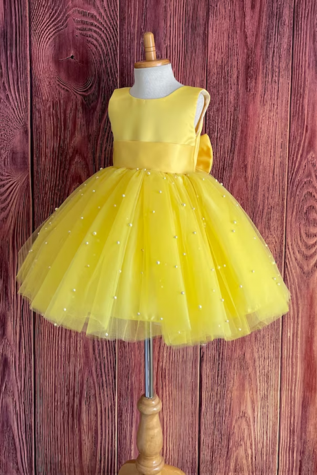 Yellow Girl Dress With Pearls