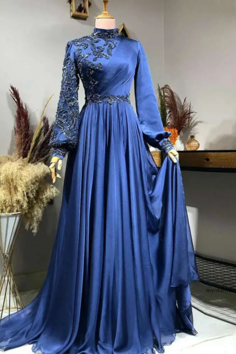 green emerald velvet dress Modest Muslim Women’s Embellished Elegant Draped Sleeve Evening Dress main image 0