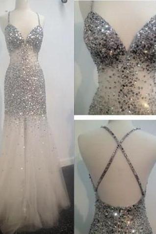 Sparkly Prom Dress With Silver Crystals