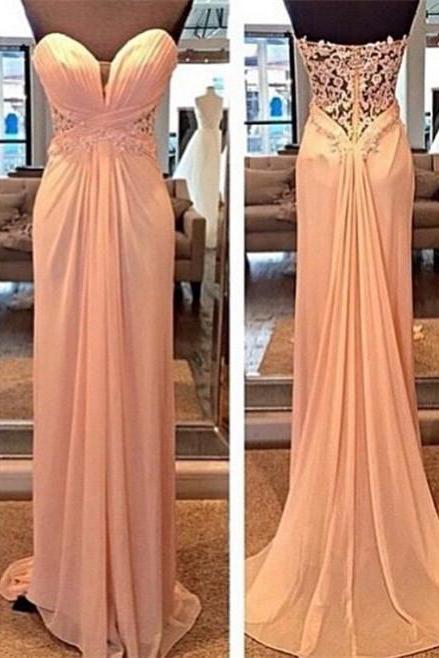 Strapless Long Chiffon Skirt Evening Dress With Lace Back Prom Gown