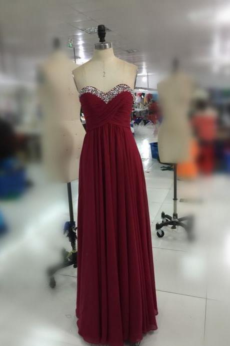 Burgundy Sweetheart with Rhinestones Zipper Back Formal Occasion Gown Party Dress