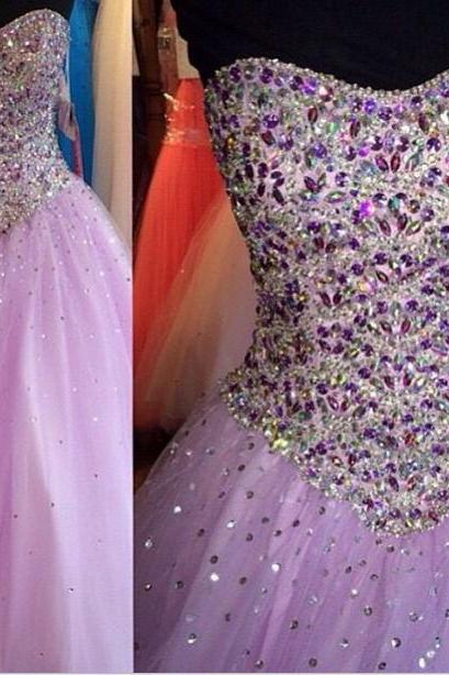Floor Length Corset Cyrstal Beaded Ball Gown Sweetheart Princess Prom Dress