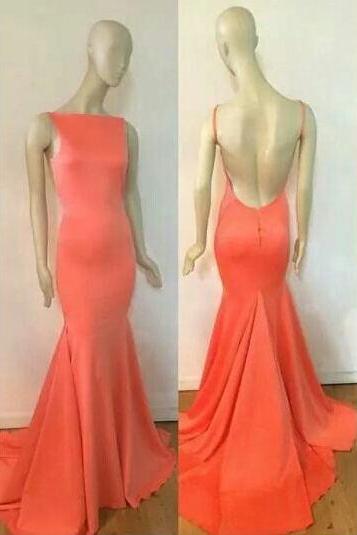 Tangerine Backless Mermaid Prom Party Dress Evening Gown