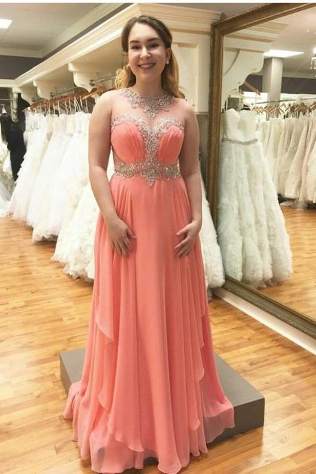 Beaded Illusion Neckline Long Prom Dress Personalized Evening Dress