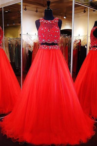 Red 2 Pieces Prom Dress Evening Gown Pageant Dress