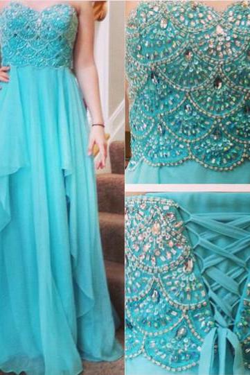 Charming Lace-up Back Beaded Prom Dress Evening Gown