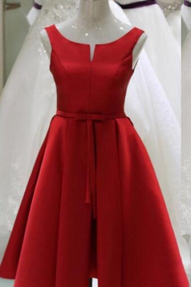 Red Satin Homecoming Party Dress
